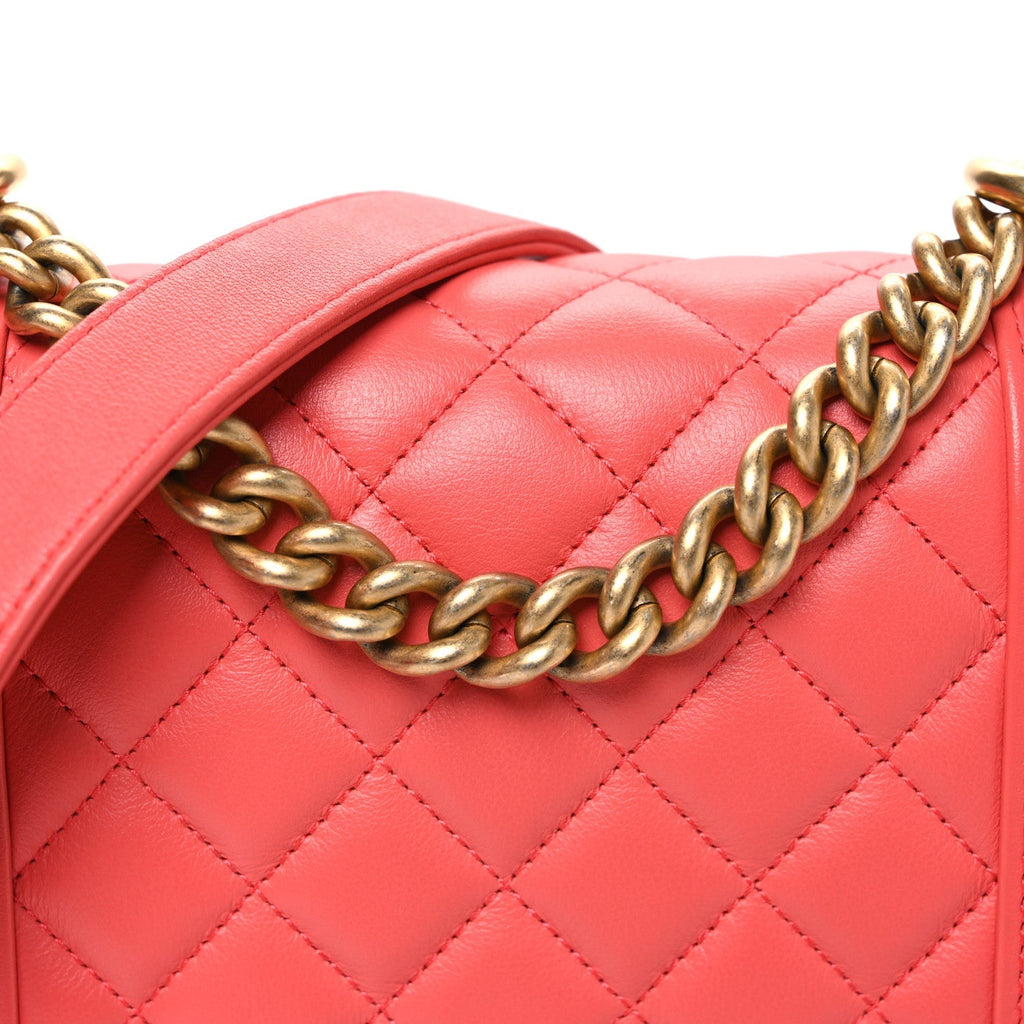 Calfskin Quilted North South Boy Flap Coral