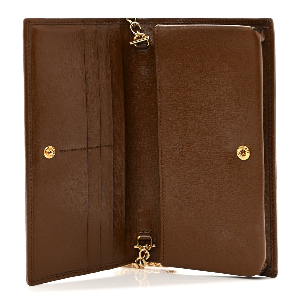 GG Supreme Monogram Azalea Calfskin Horsebit 1955 Wallet On Chain Beige Ebony Brown Sugar