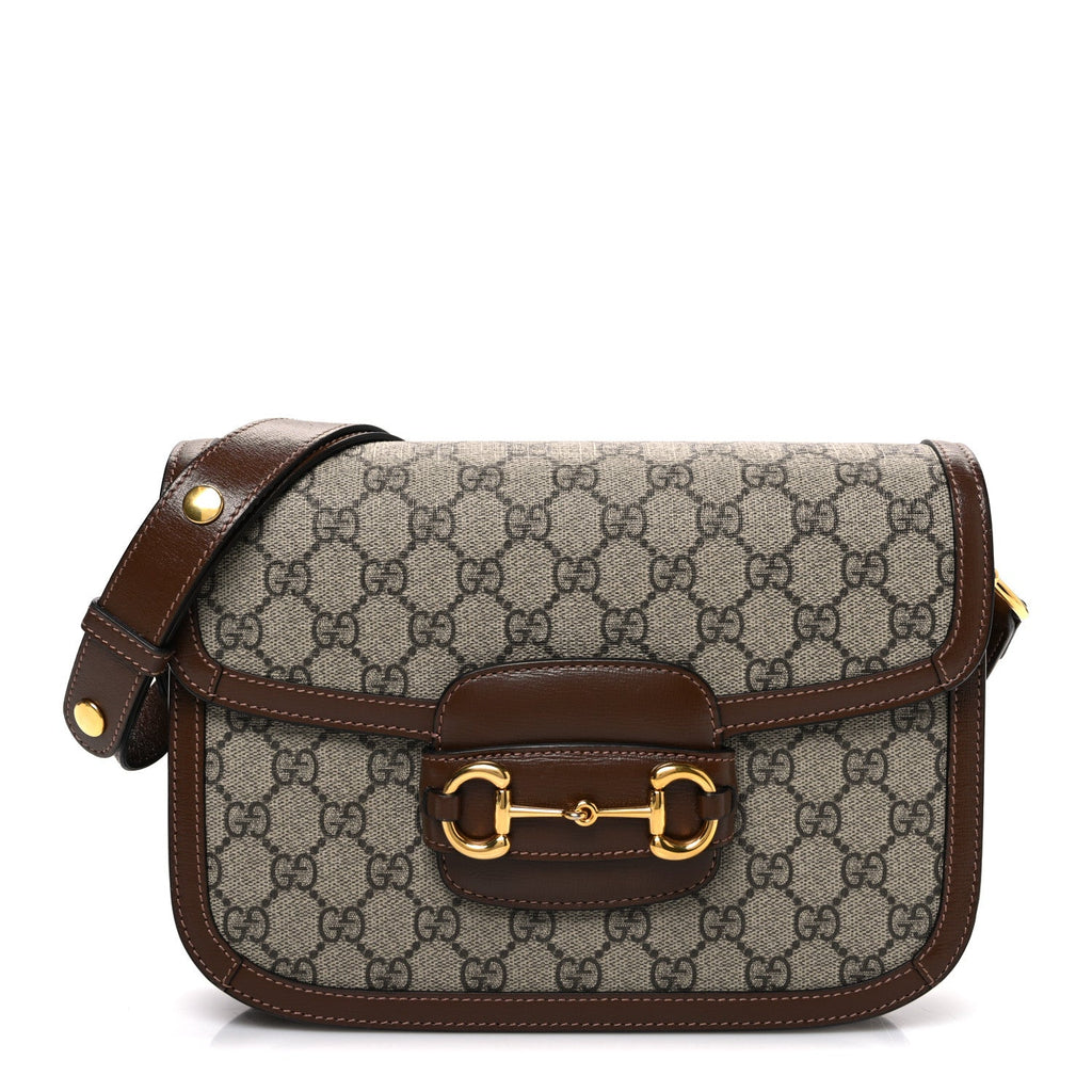 GG Supreme Monogram Horsebit 1955 Shoulder Bag Beige Brown Sugar