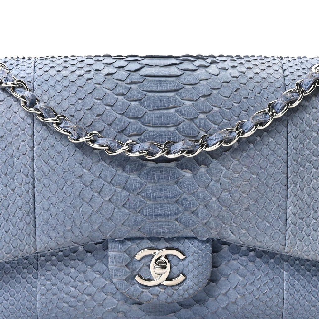 Snakeskin Jumbo Double Flap Light Blue