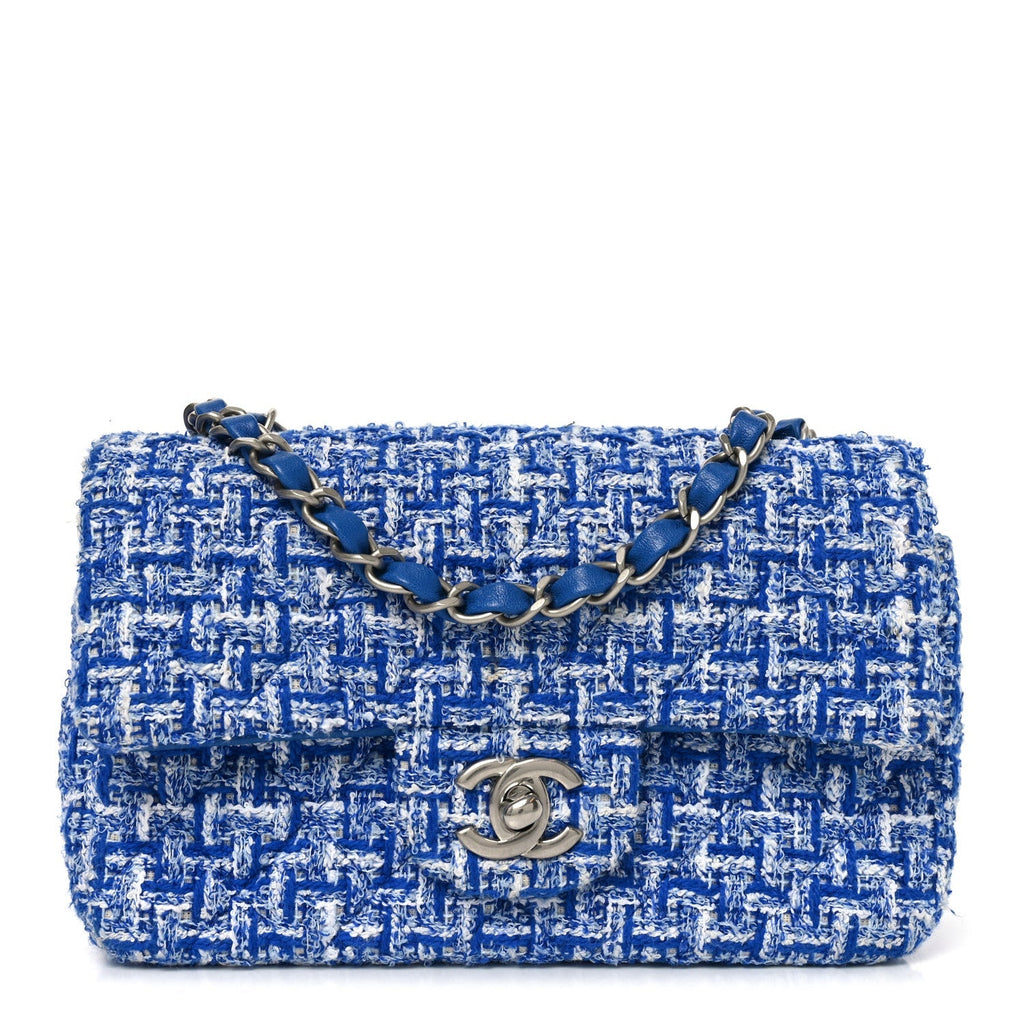 Tweed Quilted Mini Rectangular Flap Blue White