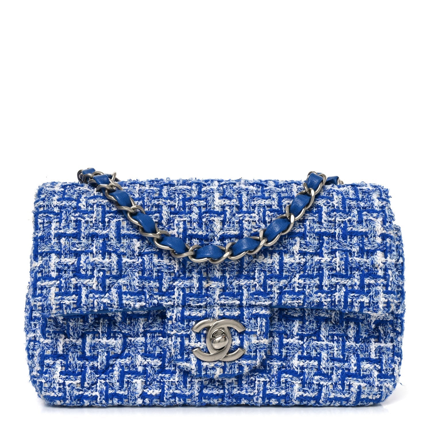 Tweed Quilted Mini Rectangular Flap Blue White