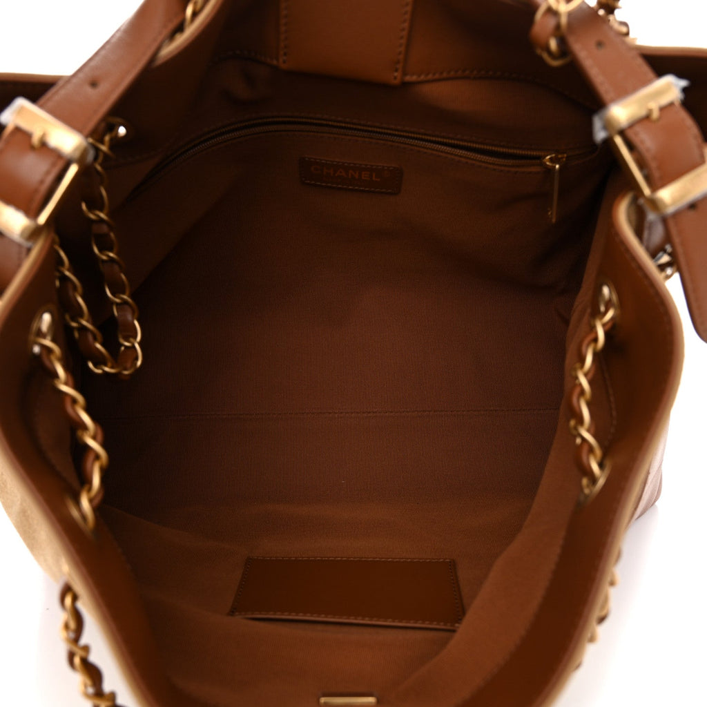 Suede Calfskin Shiny Lambskin Quilted Small Coco Base Shopping Bag Beige Camel