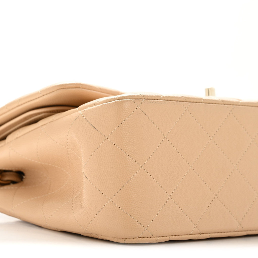 Caviar Quilted Jumbo Double Flap Beige