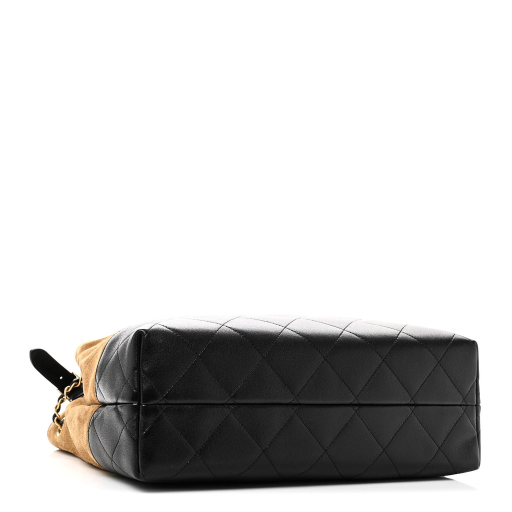 Suede Calfskin Shiny Lambskin Quilted Small Coco Base Shopping Bag Beige Black