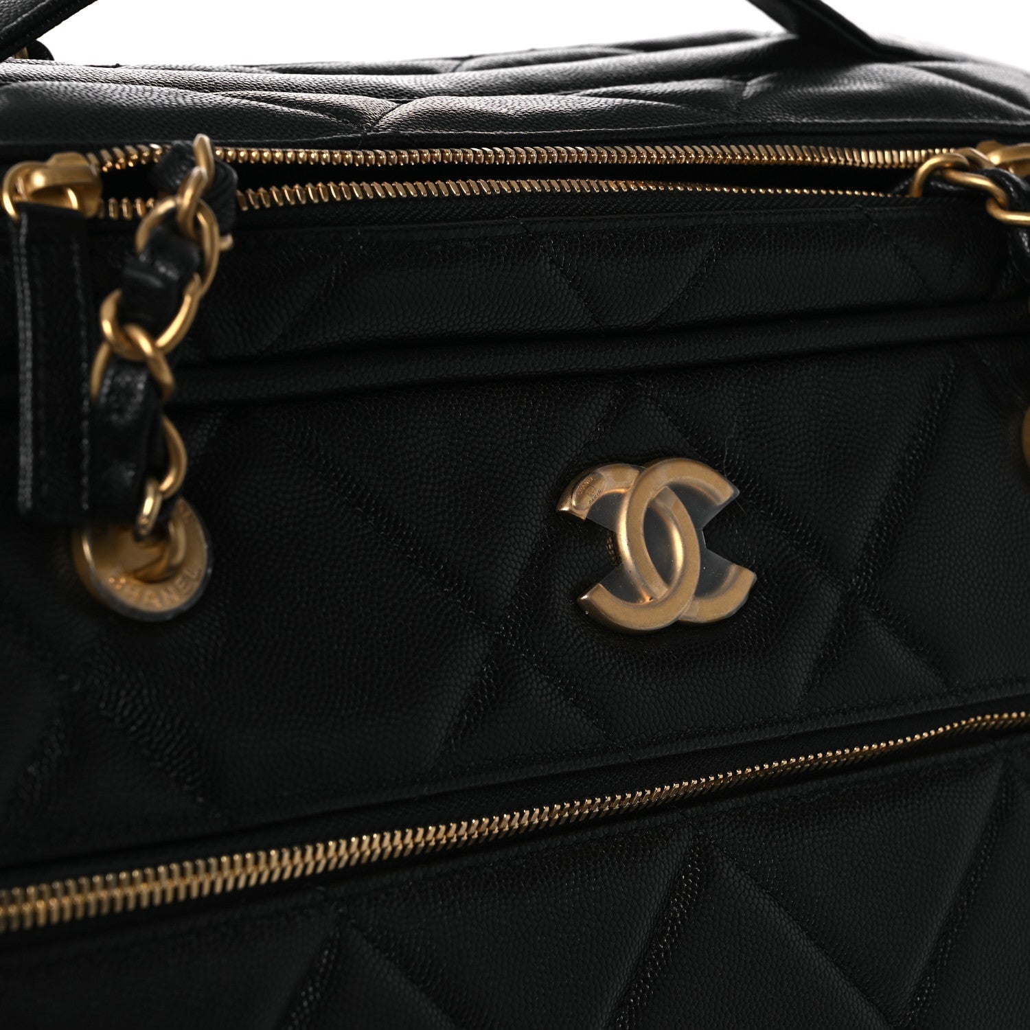 Shiny Grained Calfskin Quilted Large Travel Bowling Bag Black