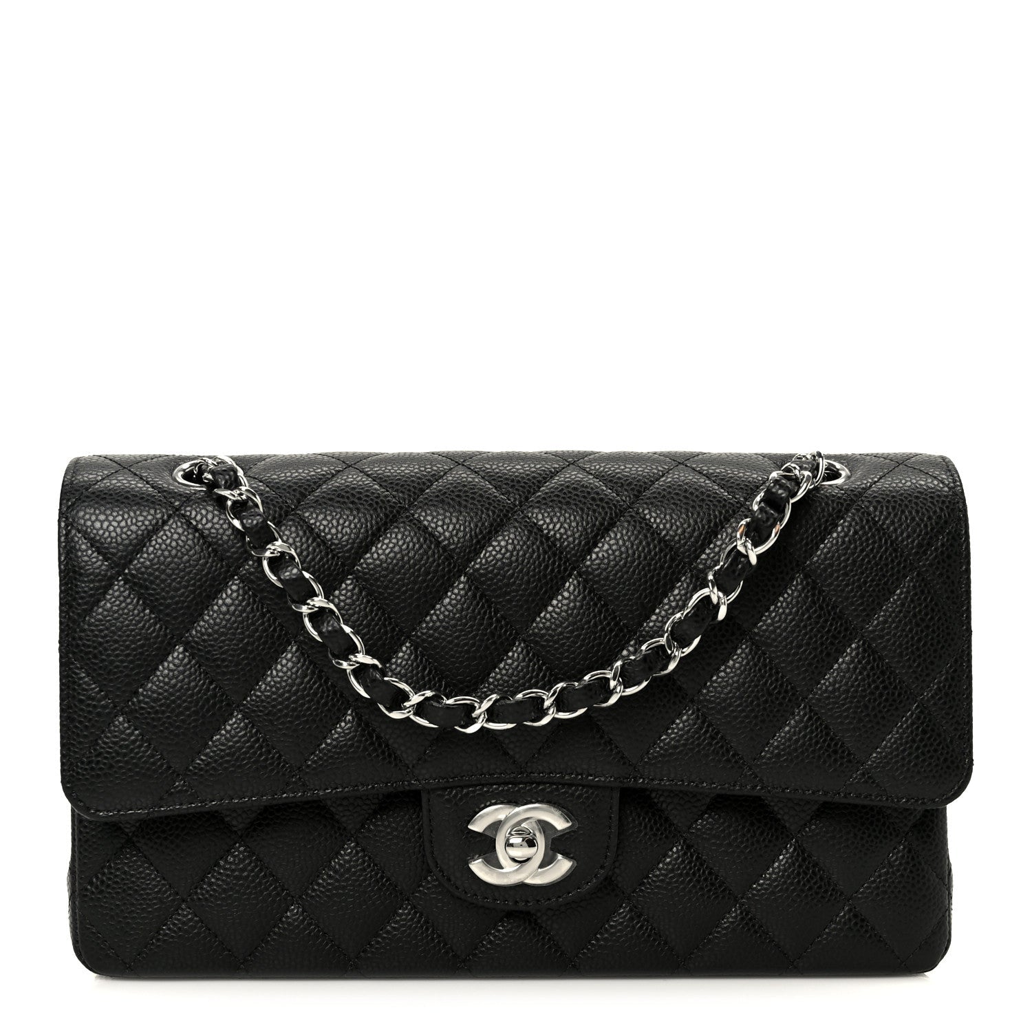 Caviar Quilted Medium Double Flap Black