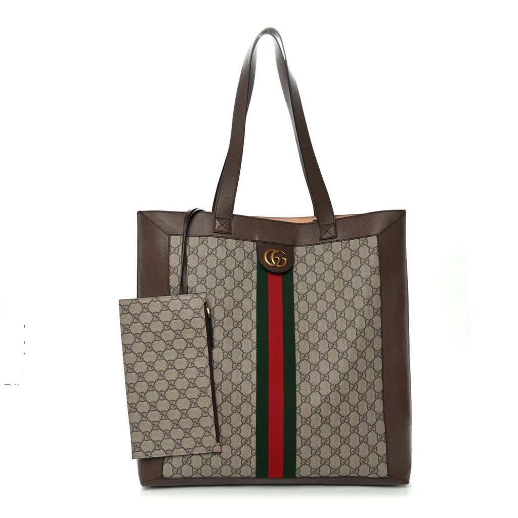 GG Supreme Monogram Web Large Ophidia Vertical Shopping Tote Brown