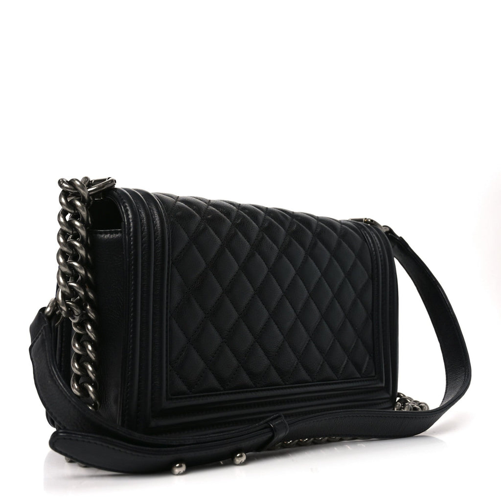 Calfskin Quilted Medium Boy Flap Black