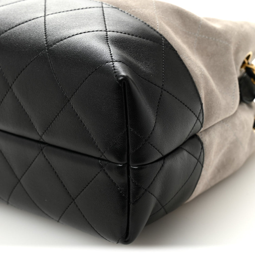 Suede Calfskin Shiny Lambskin Quilted Small Coco Base Shopping Bag Grey Black