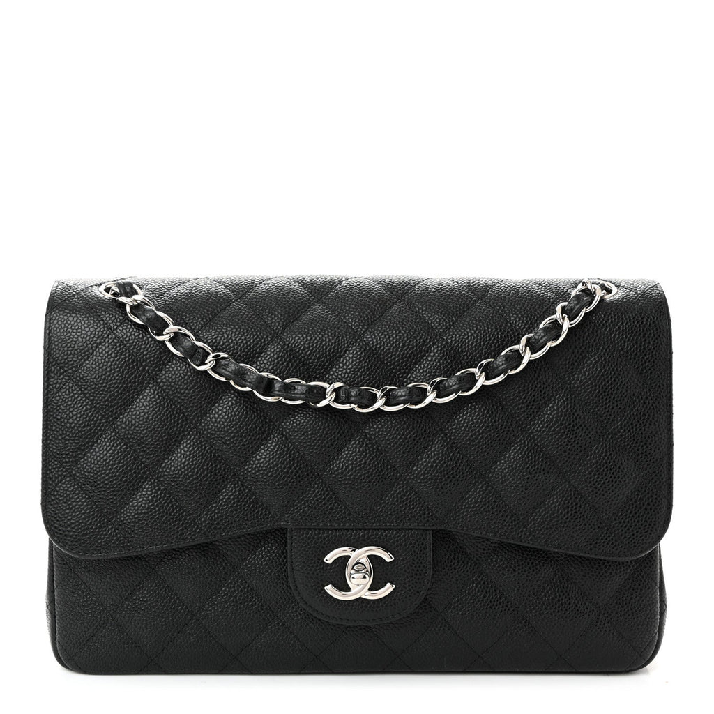 Caviar Quilted Jumbo Double Flap Black