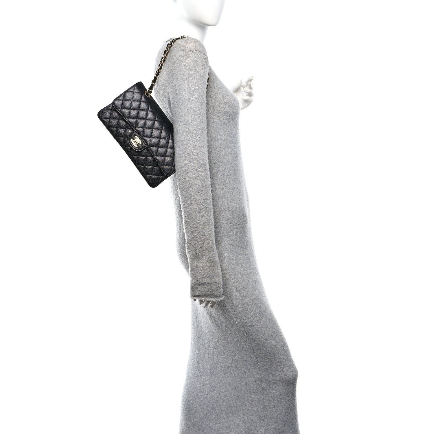 Caviar Quilted Medium Double Flap Black