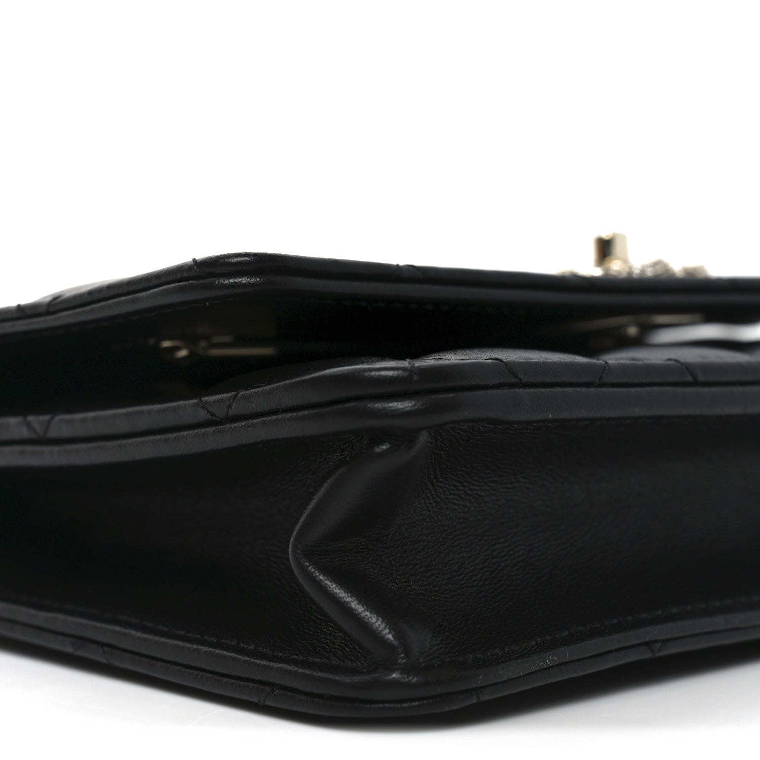 Lambskin Quilted Crystal Handle Wallet On Chain WOC Black