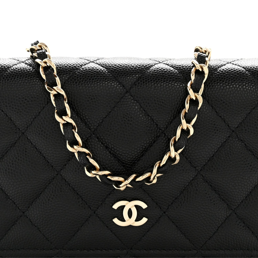 Caviar Quilted Mini Wallet On Chain WOC Black