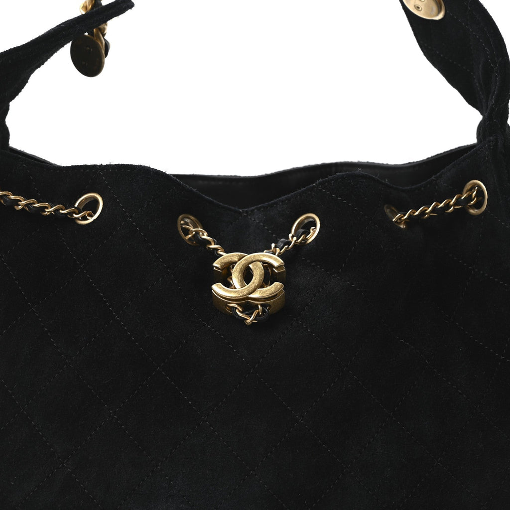 Suede Quilted Small Chanel 25 Handbag Black