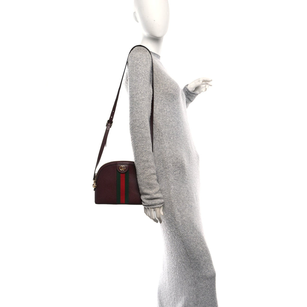Textured Dollar Calfskin Web Small Ophidia Dome Shoulder Bag Burgundy
