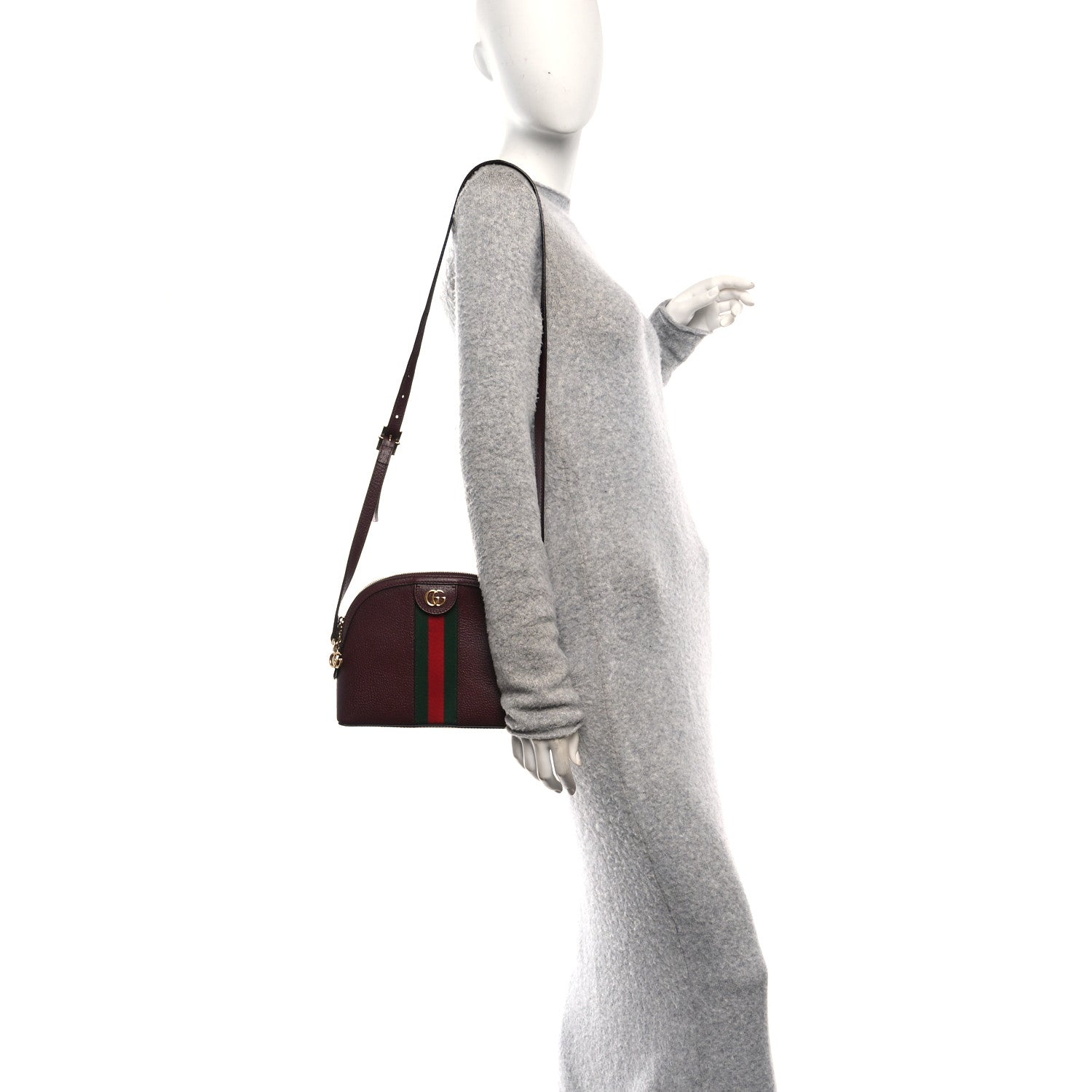 Textured Dollar Calfskin Web Small Ophidia Dome Shoulder Bag Burgundy