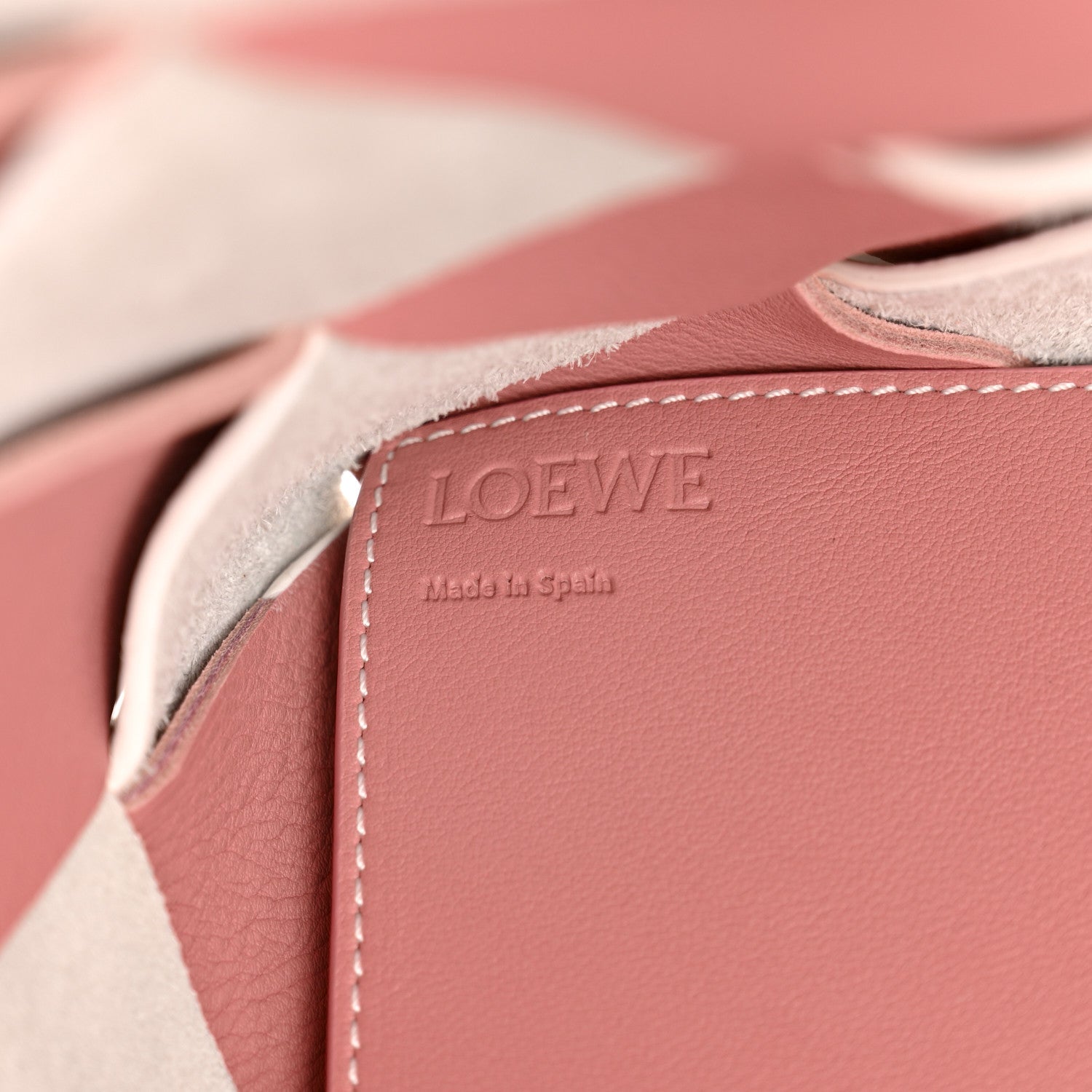 Calfskin Suede Gingham Woven Basket Bag Soft Pink White