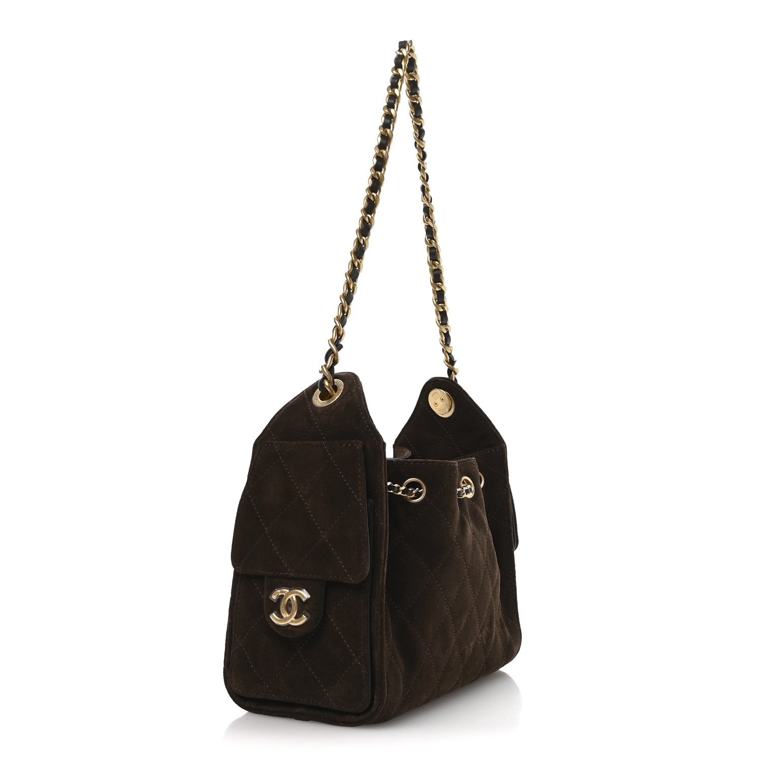Suede Quilted Mini Chanel 25 Handbag Dark Brown