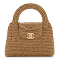 Braided Raffia Nano Kelly Flap Bag Dark Beige
