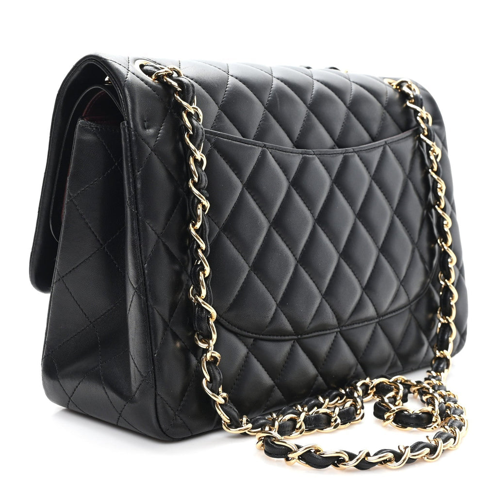 Lambskin Quilted Jumbo Double Flap Black
