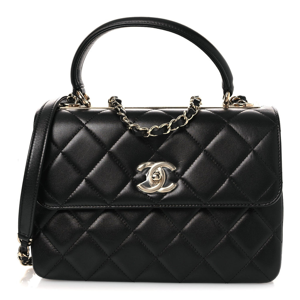 Lambskin Quilted Small Trendy CC Dual Handle Flap Bag Black