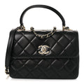 Lambskin Quilted Small Trendy CC Dual Handle Flap Bag Black