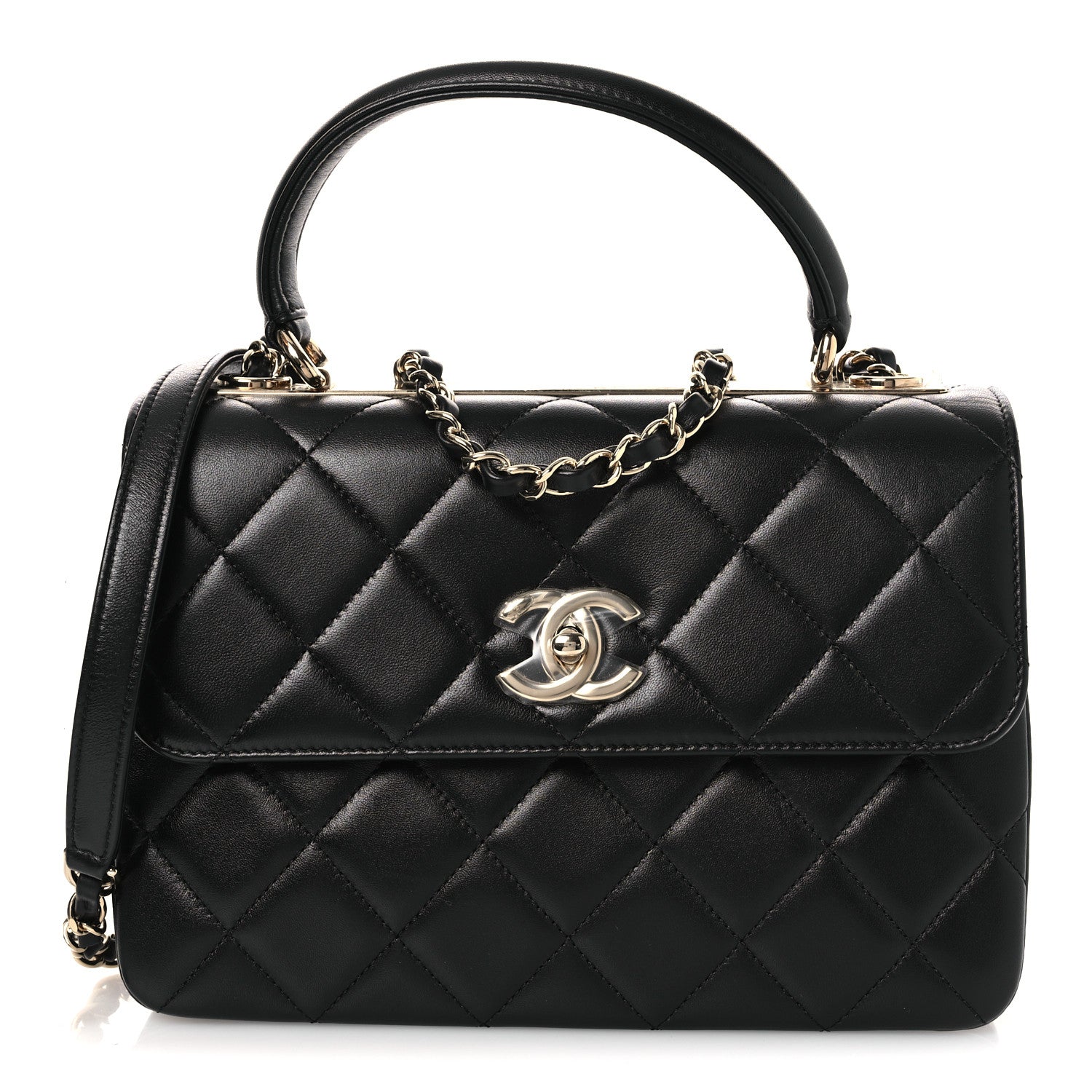 Lambskin Quilted Small Trendy CC Dual Handle Flap Bag Black