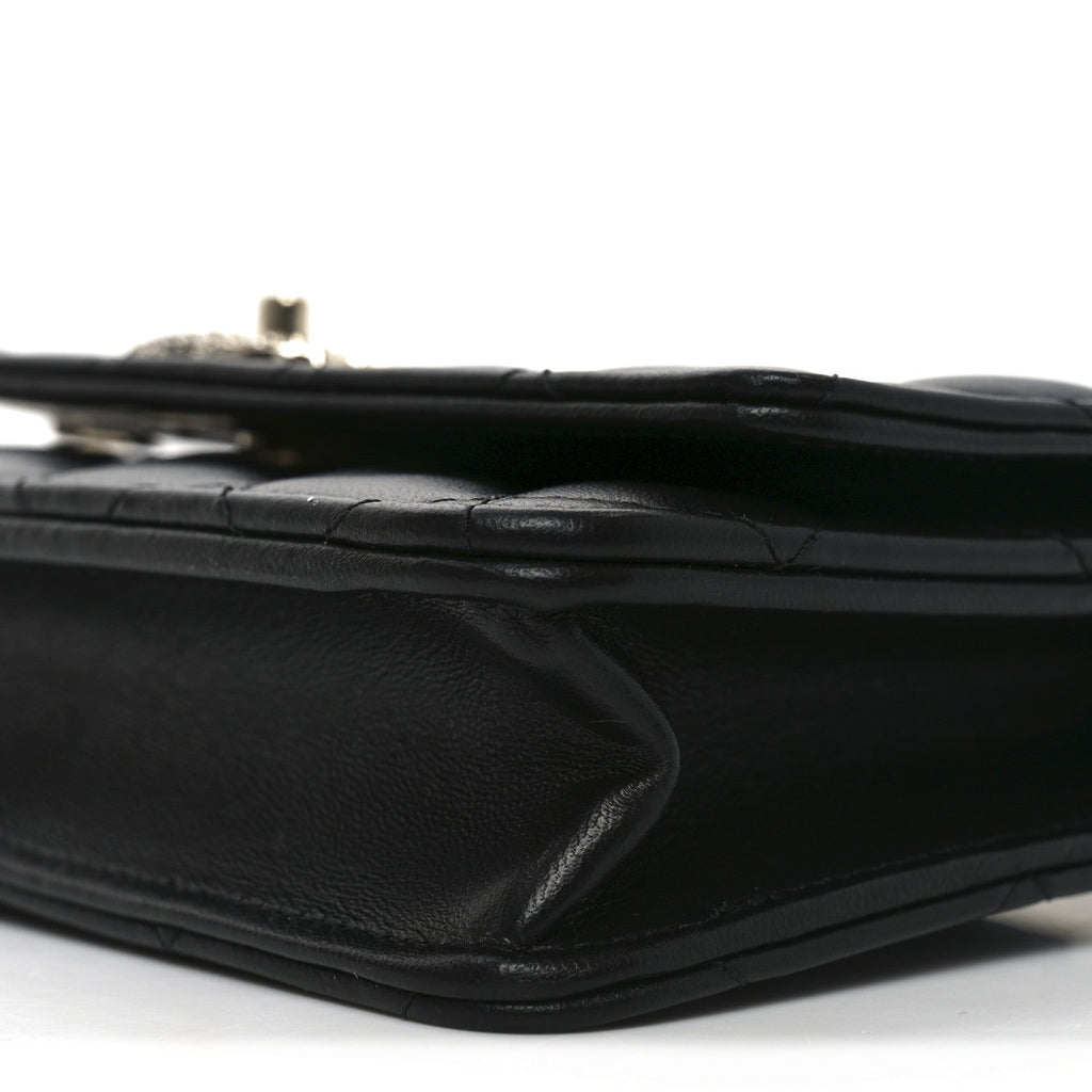 Lambskin Quilted Crystal Handle Wallet On Chain WOC Black