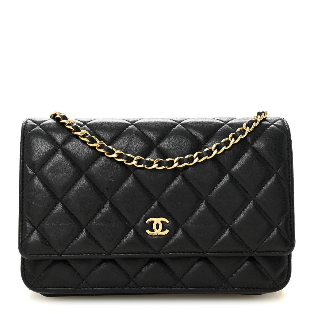 Lambskin Quilted Wallet On Chain WOC Black