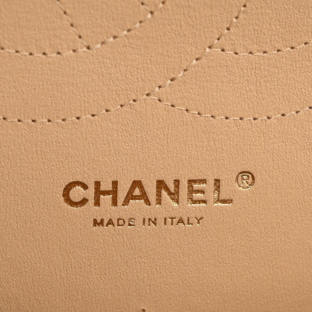 Caviar Quilted Jumbo Double Flap Beige