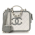 Caviar Quilted Striped Medium CC Filigree Vanity Case White Black