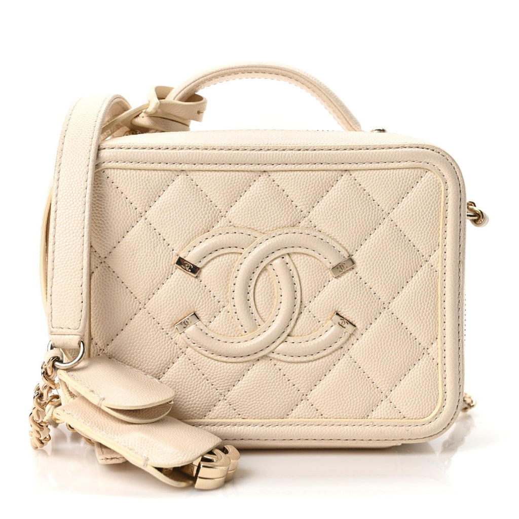 Caviar Quilted Small CC Filigree Vanity Case White