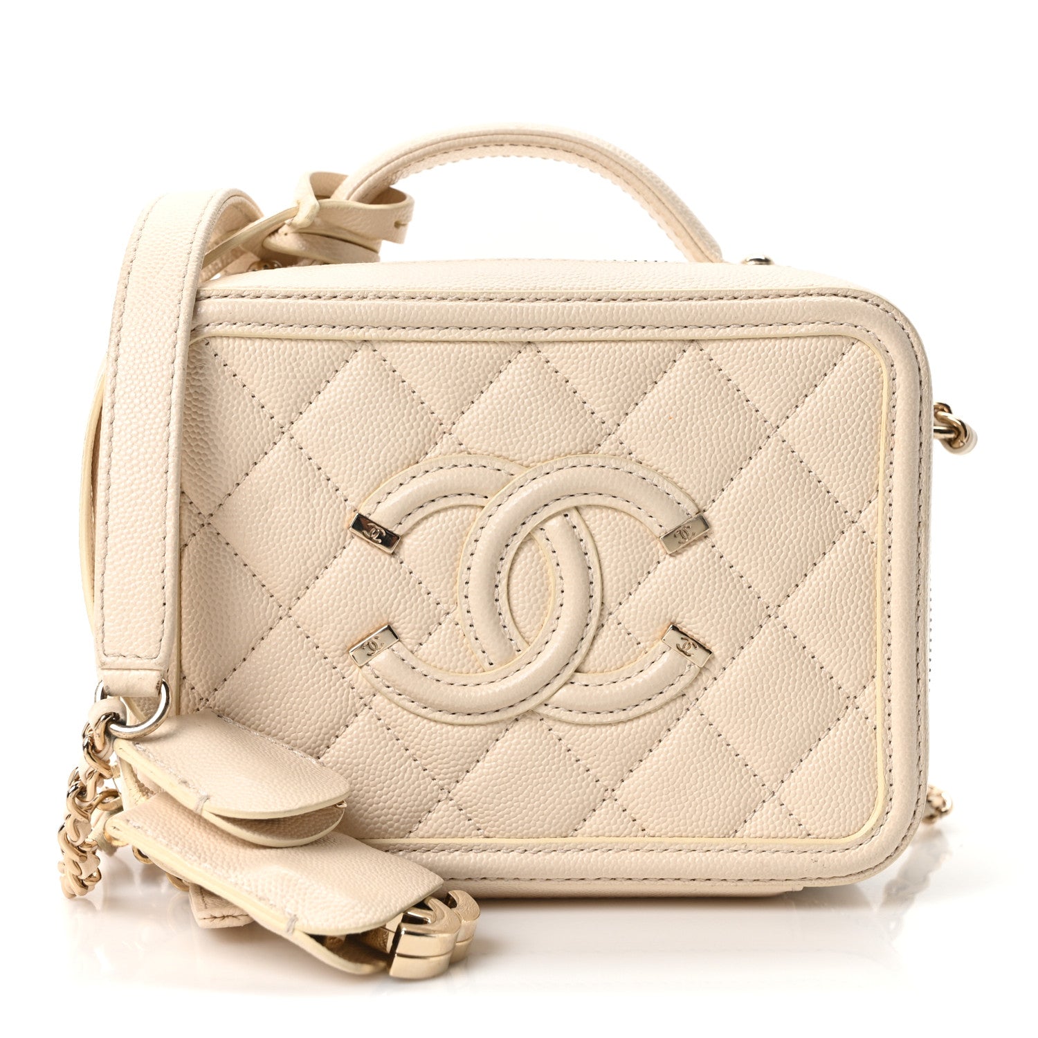 Caviar Quilted Small CC Filigree Vanity Case White