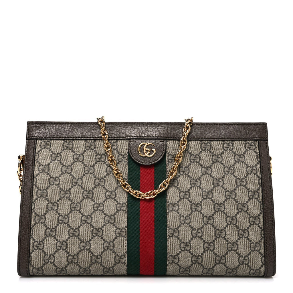 GG Supreme Monogram Web Medium Ophidia Chain Shoulder Bag Brown