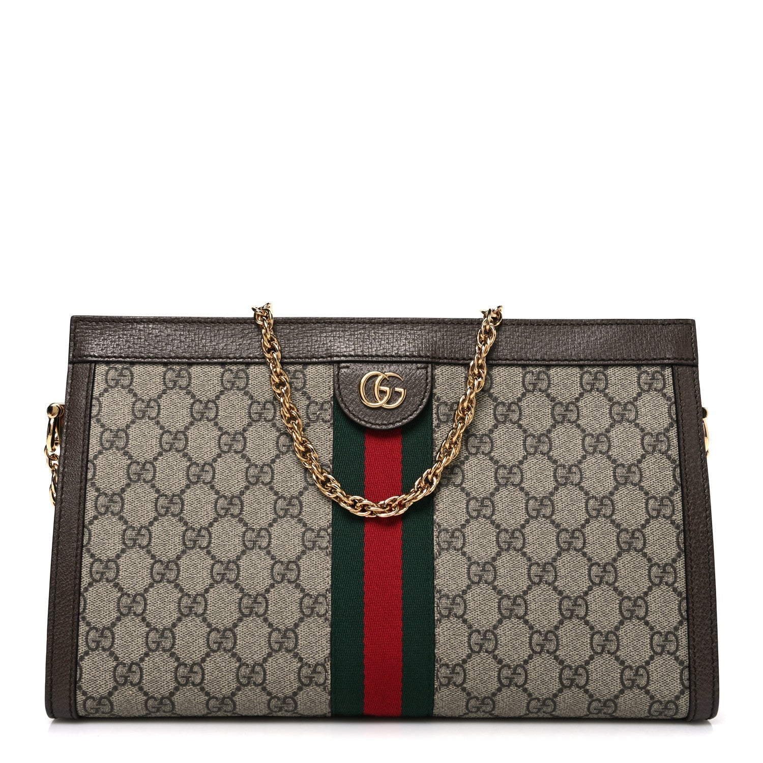 GG Supreme Monogram Web Medium Ophidia Chain Shoulder Bag Brown