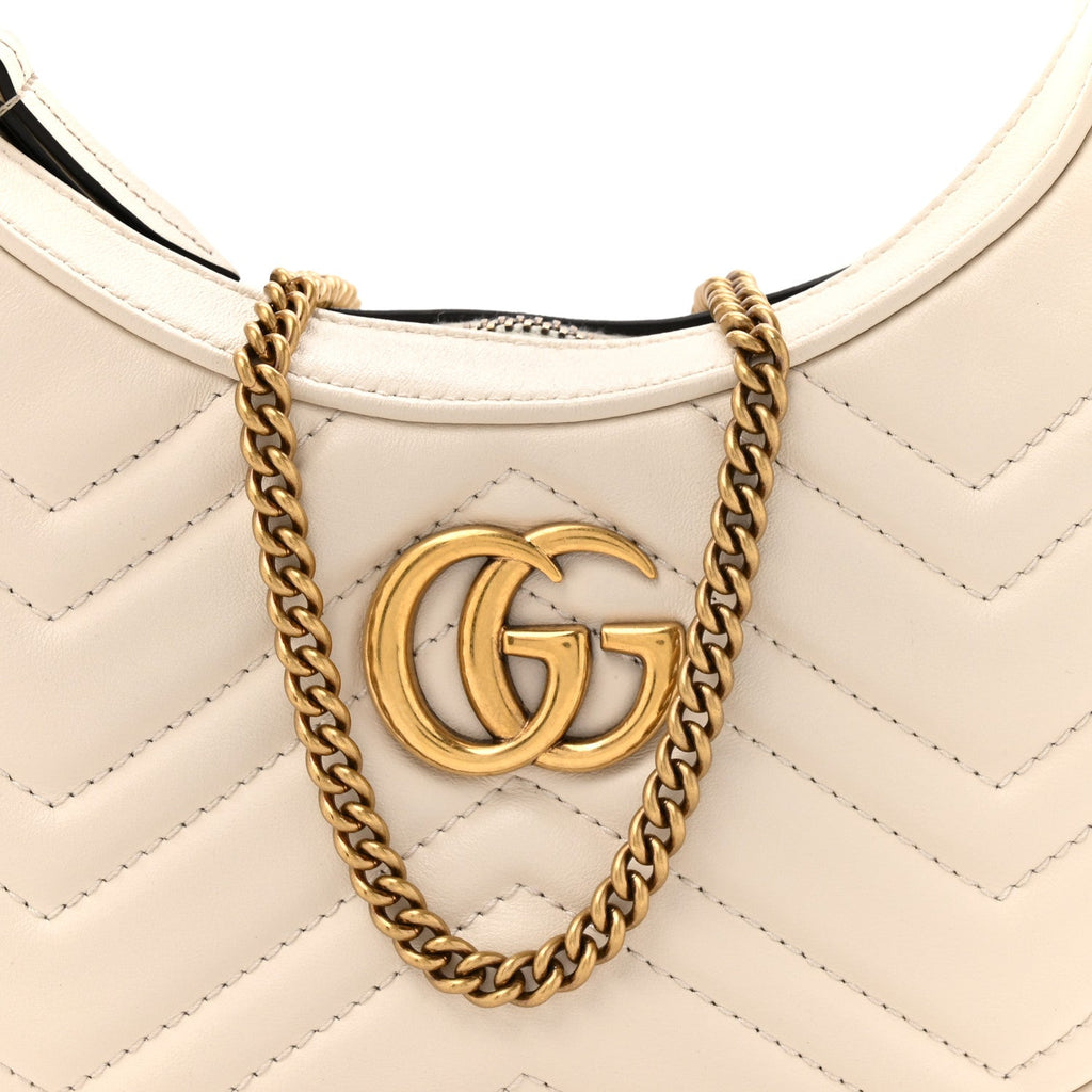 Calfskin Matelasse Chevron Mini GG Marmont Half Moon Hobo Mystic White