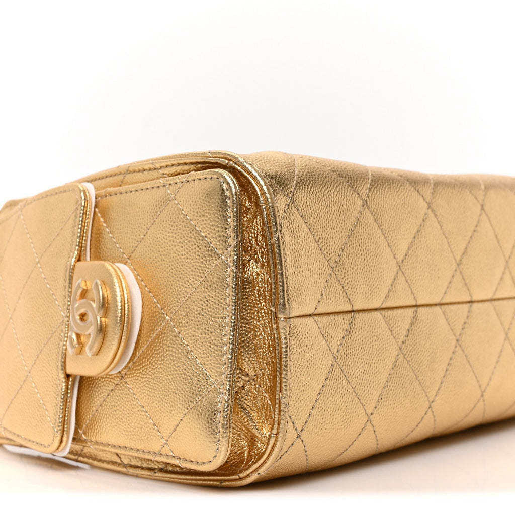 Metallic Caviar Quilted Mini Chanel 25 Handbag Gold