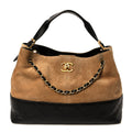 Suede Calfskin Shiny Lambskin Quilted Small Coco Base Shopping Bag Beige Black