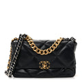 Goatskin Quilted Large Chanel 19 Flap Navy Blue