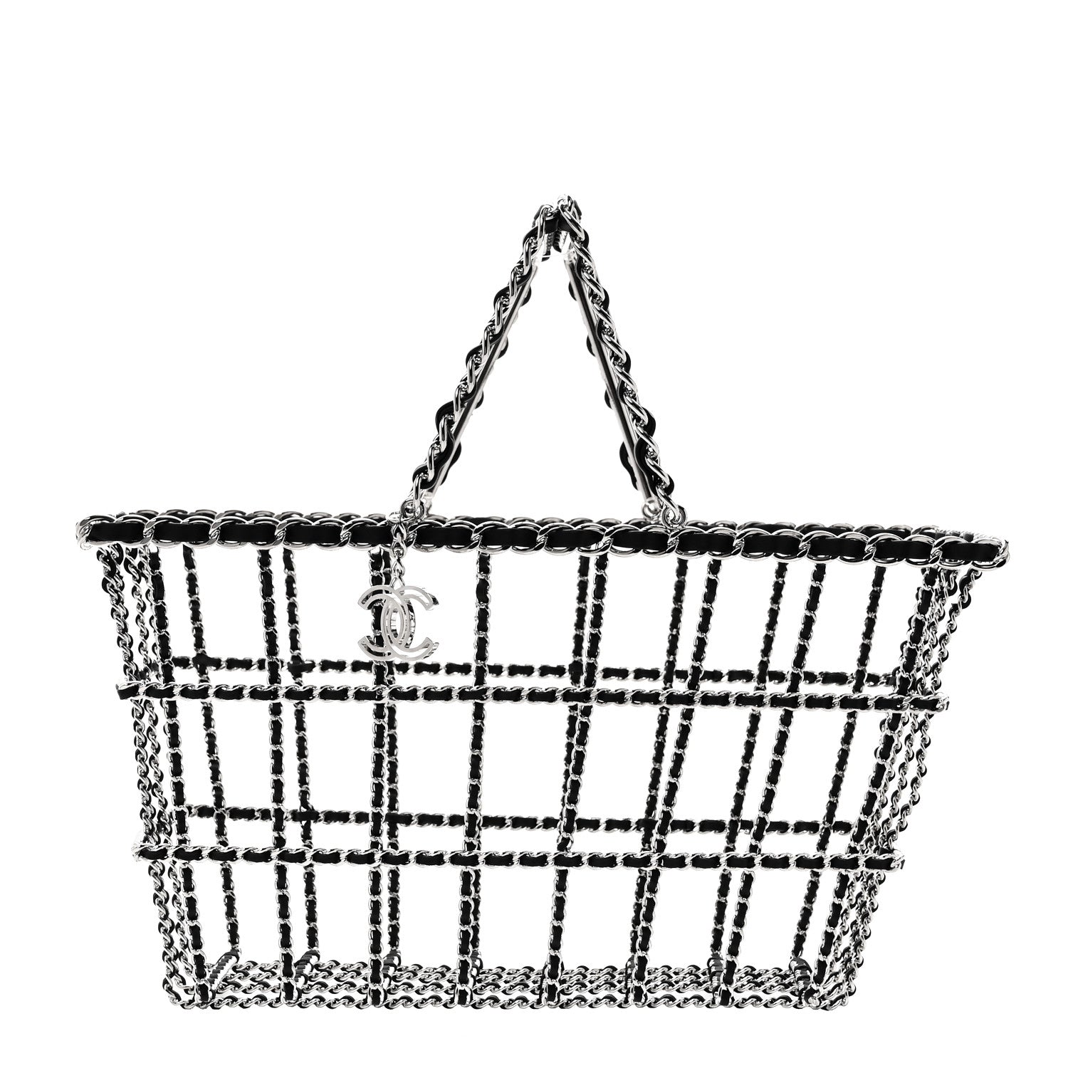 Brass Calfskin Medium Grocery By Chanel Shopping Basket Silver