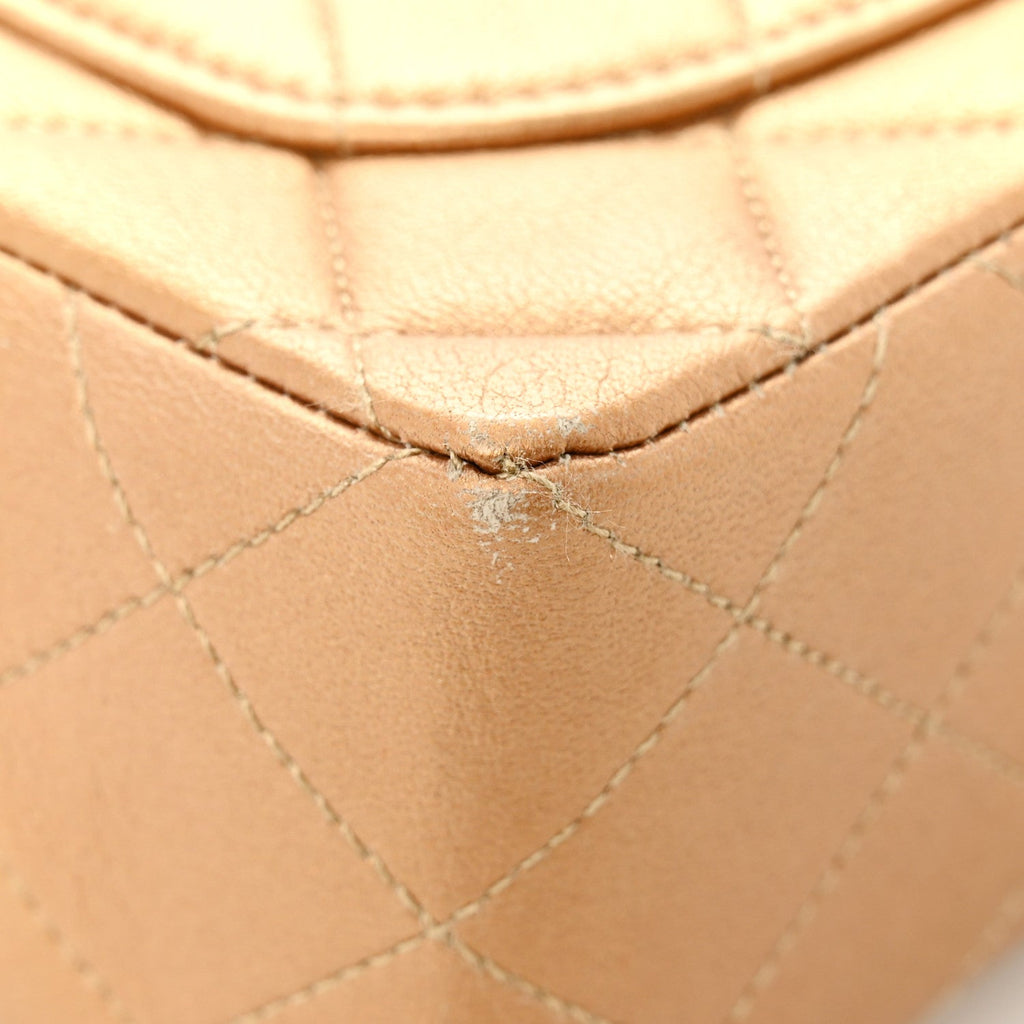 Metallic Lambskin Quilted Mini Square Flap Bronze