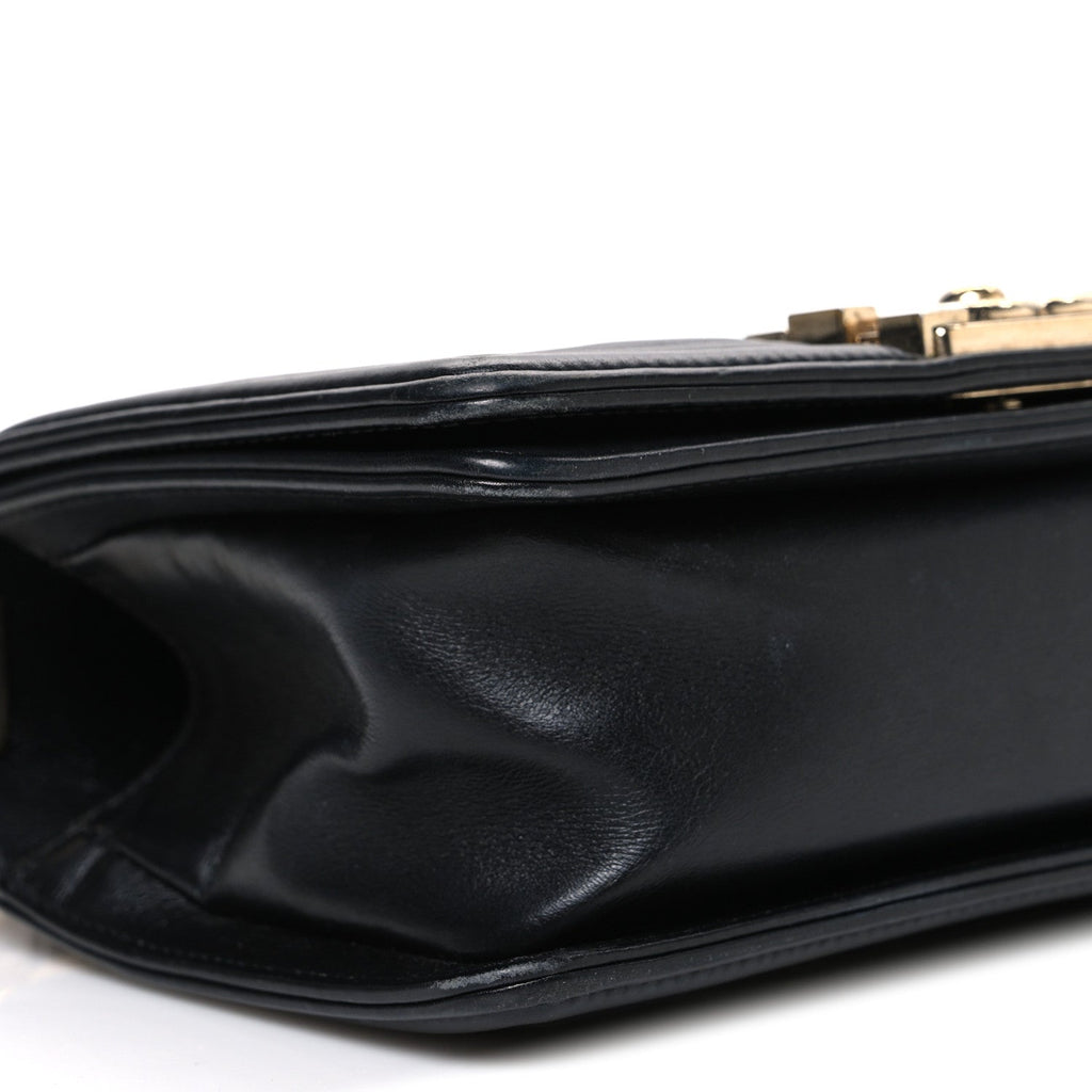Calfskin Braided Small Boy Flap Black