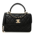 Lambskin Quilted Small Trendy CC Dual Handle Flap Bag Black