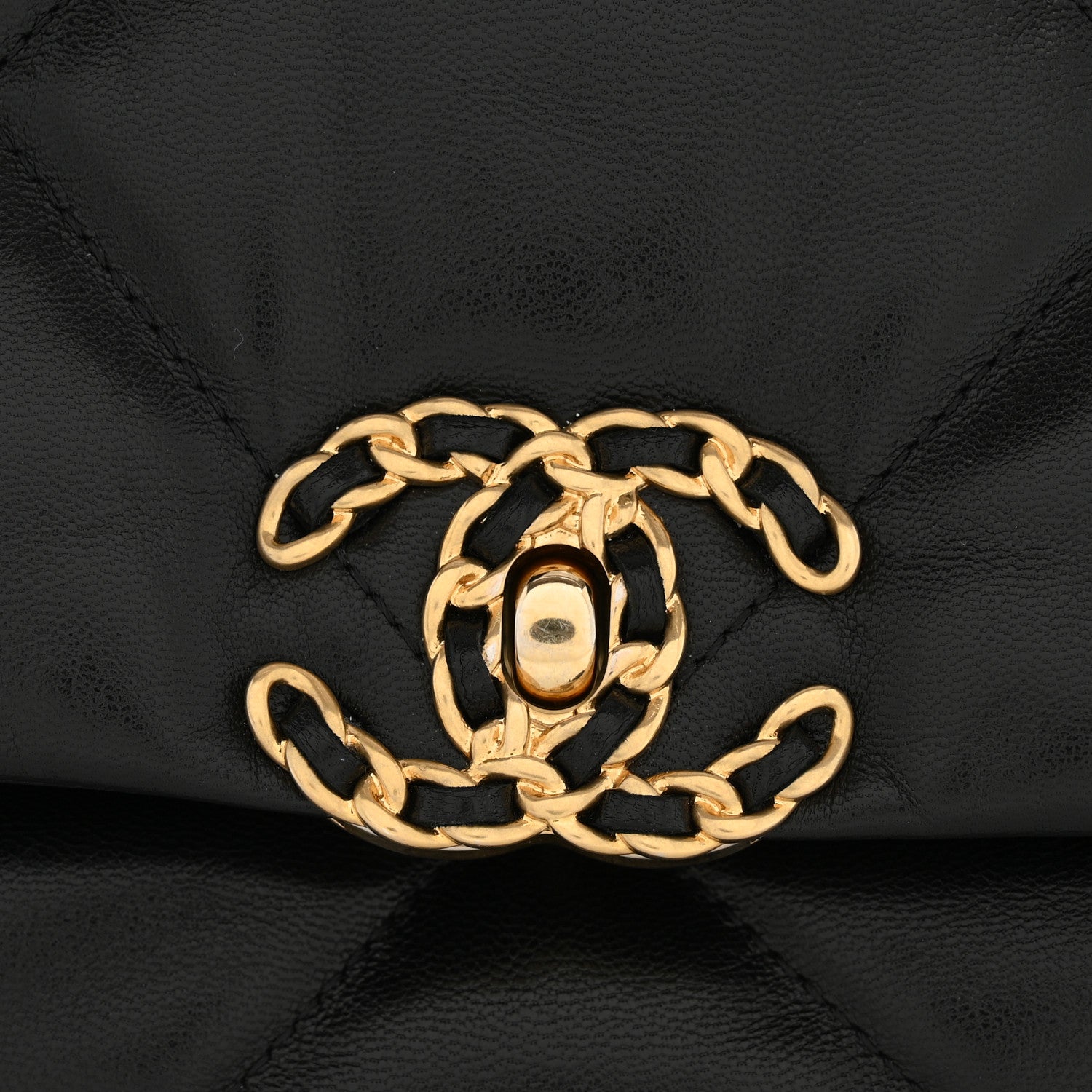 Shiny Goatskin Quilted Large Chanel 19 Flap Black