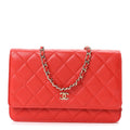 Lambskin Quilted Wallet On Chain WOC Red