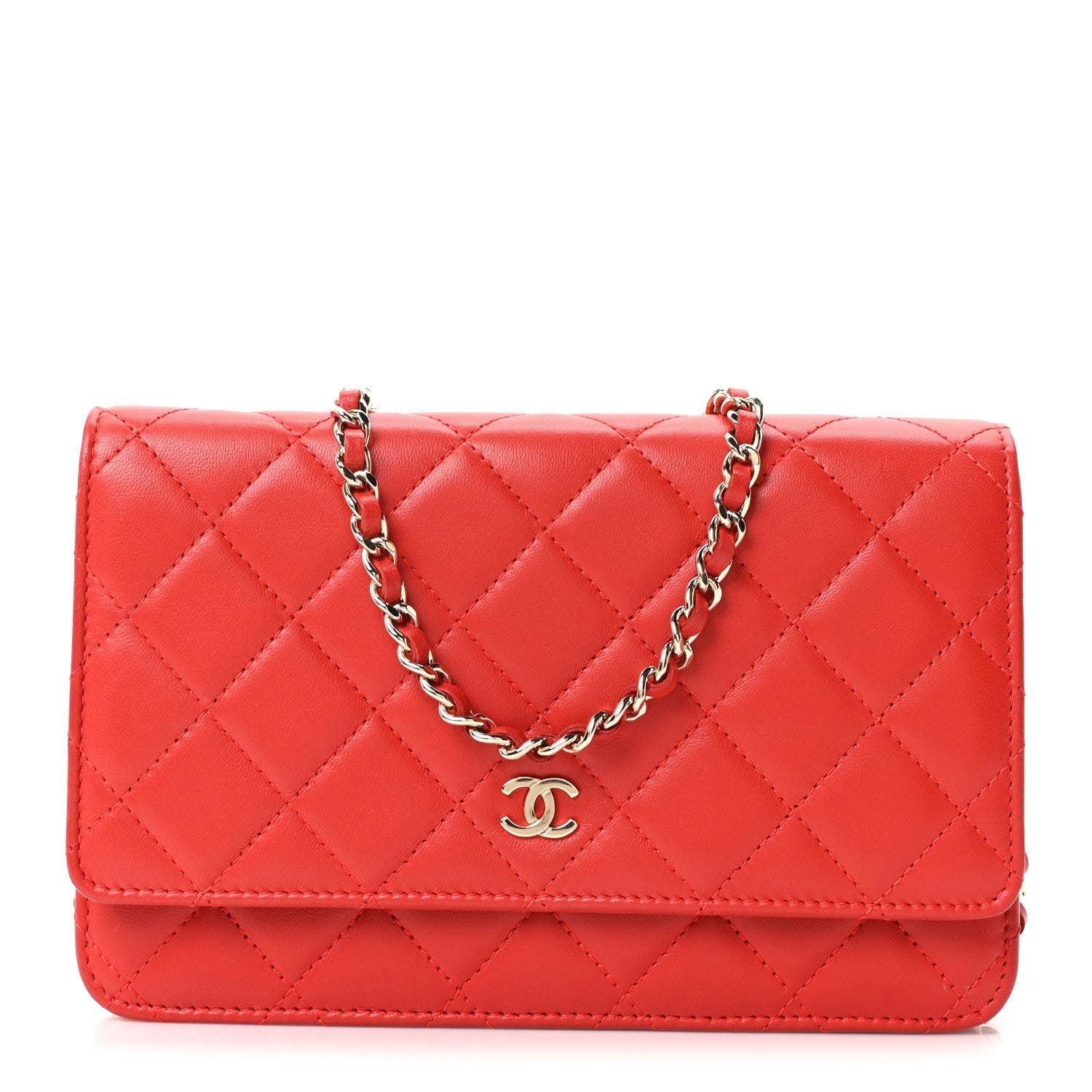 Lambskin Quilted Wallet On Chain WOC Red