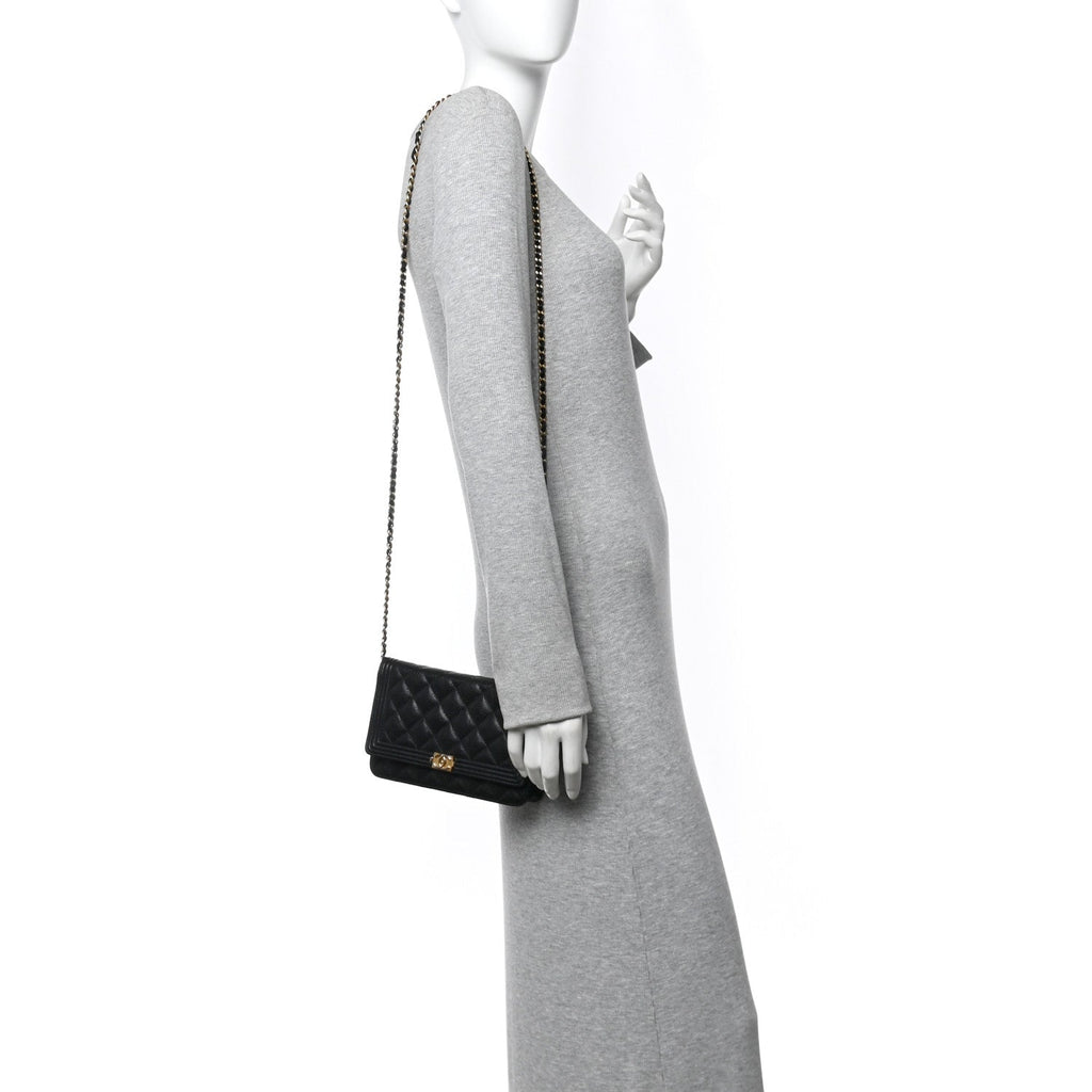 Caviar Quilted Boy Wallet On Chain WOC Black