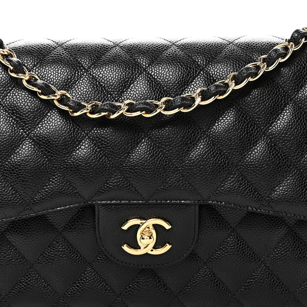 Caviar Quilted Jumbo Double Flap Black