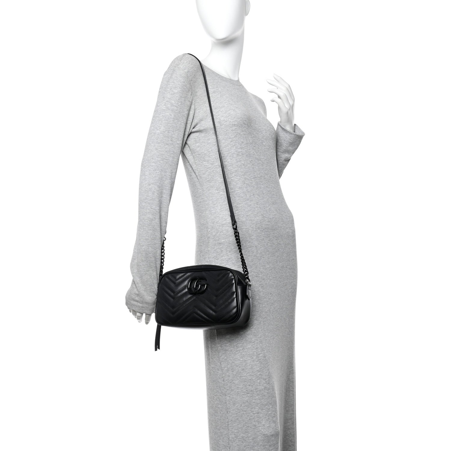 Calfskin Matelasse Monochrome Small GG Marmont Chain Shoulder Bag Black
